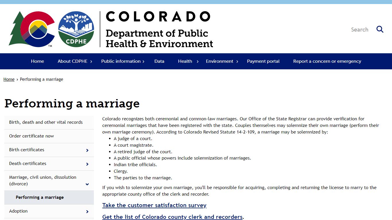 Performing a marriage | Department of Public Health & Environment